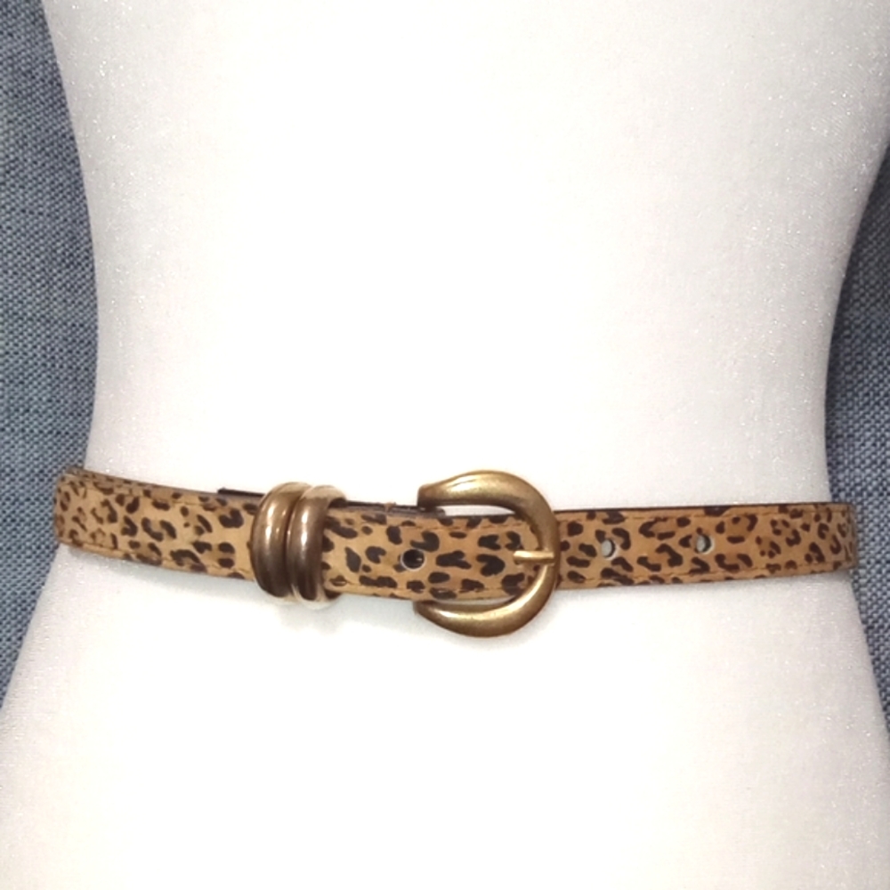 A. Brod Vintage Genuine Leather Leopard Brushed Gold Hardware Women's Belt
